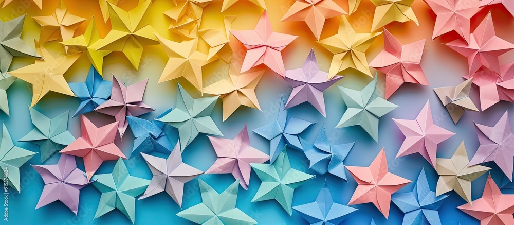 Aufkleber Colored paper stars against various backgrounds. with copy space image. Place for adding text or design