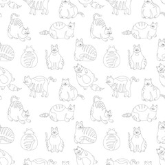 Seamless pattern with cats. Symple hand drawn illustration in doodle style.