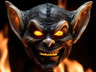 Obraz premium scary halloween pumpkin,devil with fire,devil in the fire,halloween witch with a skull,halloween witch with a skull and fire,burning fire in the night
