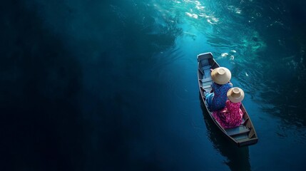 Fototapeta premium A photo of a happy mother and daughter in Thailand playing a traditional khim, isolated on a light golden background