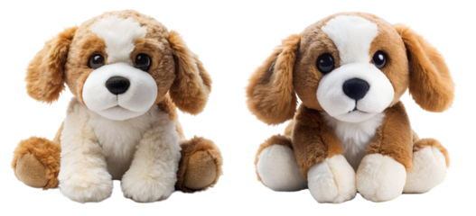 Set of soft dog toys on a transparent background. Toy concept for children.