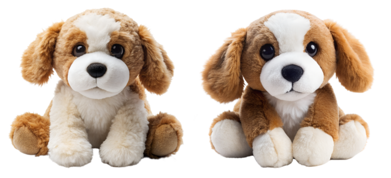 Set of soft dog toys on a transparent background. Toy concept for children.