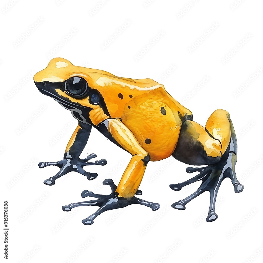 Wall mural Watercolor Illustration of a Yellow Poison Dart Frog.