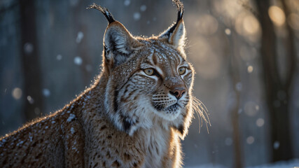 Fototapeta premium Lince maschio in una foresta innevata in inverno