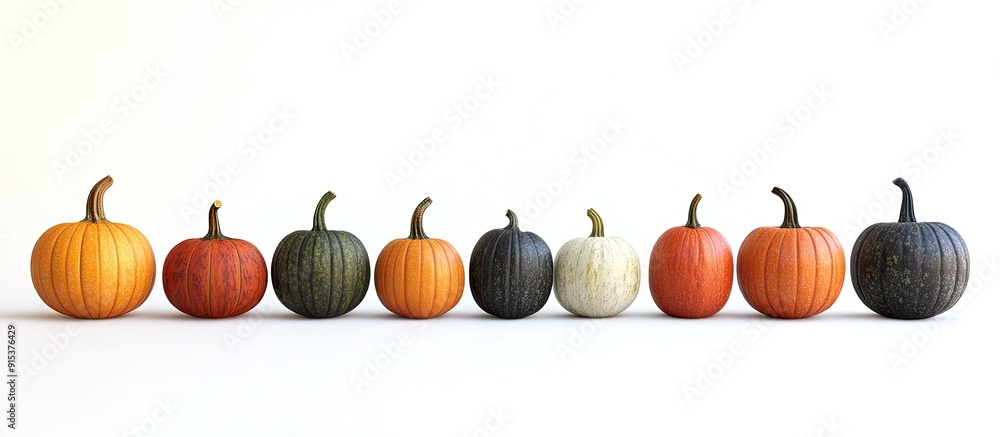 Poster collection of pumpkins on a white background with copy space