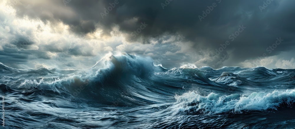 Poster sea ocean storm weather abstract wave backdrop. with copy space image. place for adding text or desi