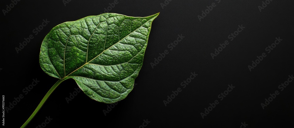Poster green leaf against a black background. with copy space image. place for adding text or design