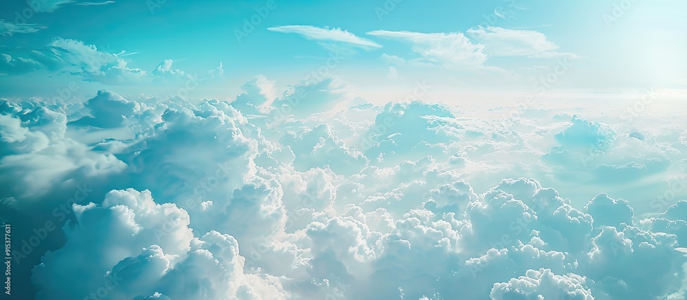 Poster bright blue sky with clouds showcasing the beautiful art of nature and providing copyspace for addin
