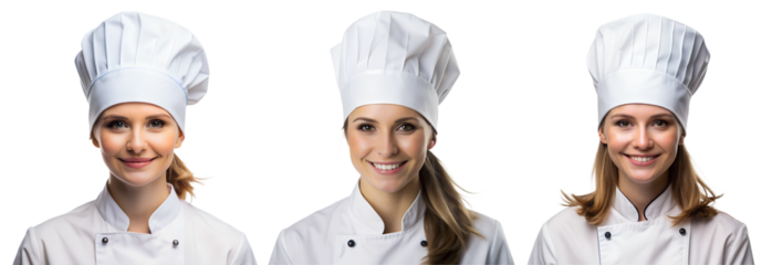 Set of portraits of female chefs on transparent background. The concept of working as a chef.