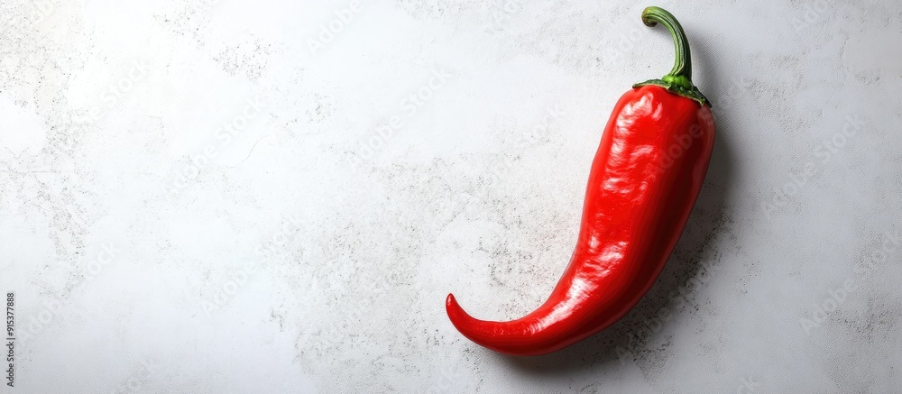 Poster red fresh hot chili pepper on a white background viewed from above. with copy space image. place for