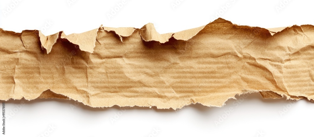 Poster old craft torn wrapping paper stripe piece isolated on a white background an aged brown kraft sheet 