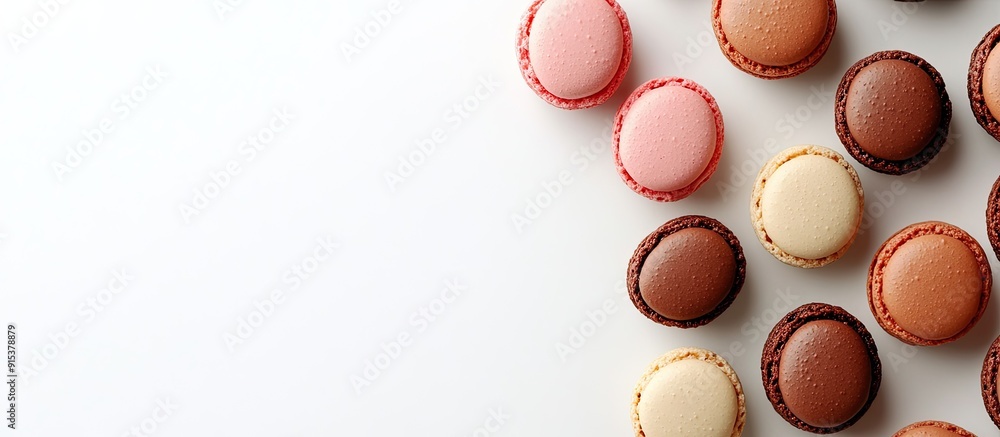 Aufkleber Flat lay of macaroons on a white background with room for text. with copy space image. Place for adding text or design