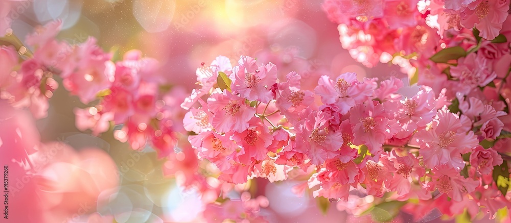 Poster pink crape myrtle flowers are blooming beautifully in front of the home. with copy space image. plac