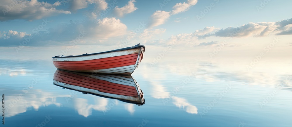 Aufkleber abstract image of a boat mirrored in the sea. with copy space image. Place for adding text or design