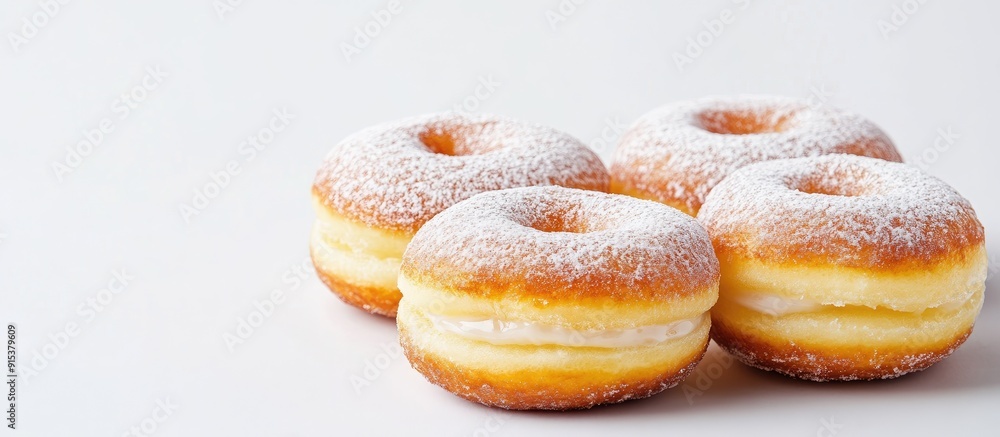 Aufkleber doughnuts filled with creamy lemon on a white background copyspace for your text snack and dessert o