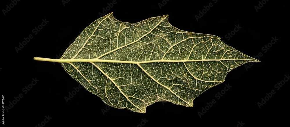 Fototapete veined leaf in dark and light green. with copy space image. place for adding text or design