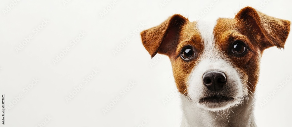Poster young jack russell terrier against a white background. with copy space image. place for adding text 