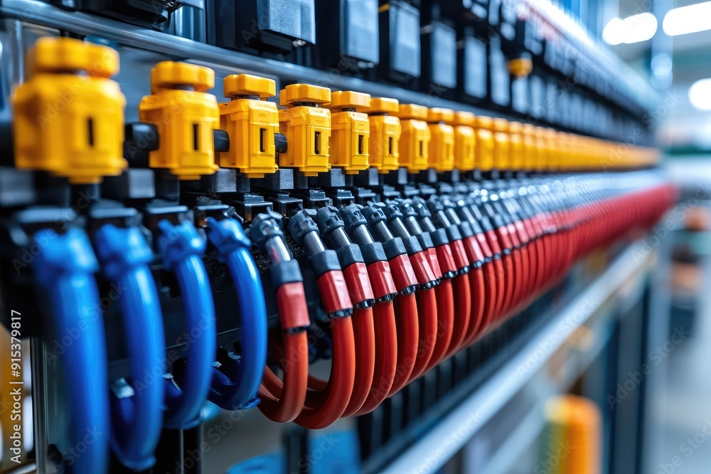 Poster Electrical cabinet showing colorful terminal blocks with connected wires