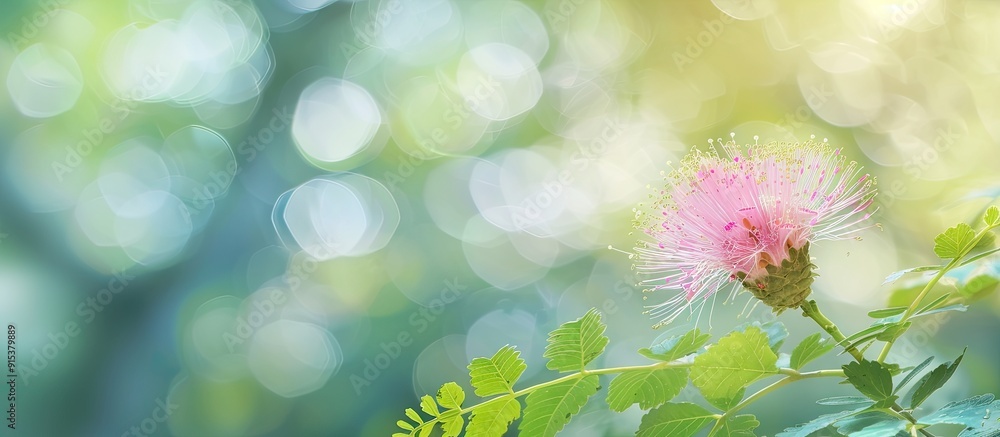 Poster soft focus on the mimosa pudica flower known as the sensitive or sleepy plant found in the brazilian