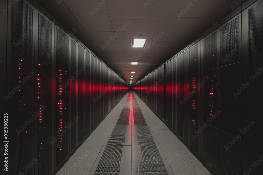 Aufkleber modern supercomputer running calculations with glowing red lights