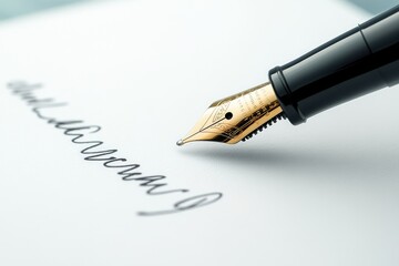 Fototapeta premium Luxury fountain pen writing signature on white paper