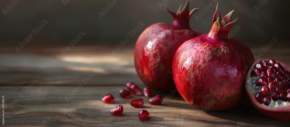 Aufkleber whole pomegranates in the early morning. with copy space image. place for adding text or design