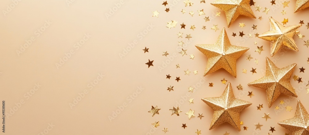 Aufkleber golden stars arrangement on a beige background suitable for party and celebration decoration flat la