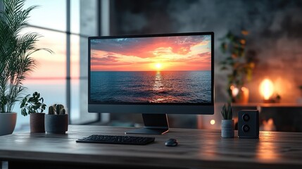 Modern desktop computer monitor with a minimalistic design, sleek and efficient