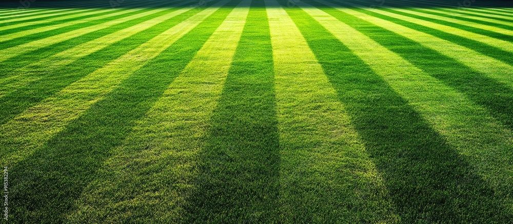 Poster striped texture of a soccer football grass field background with copy space