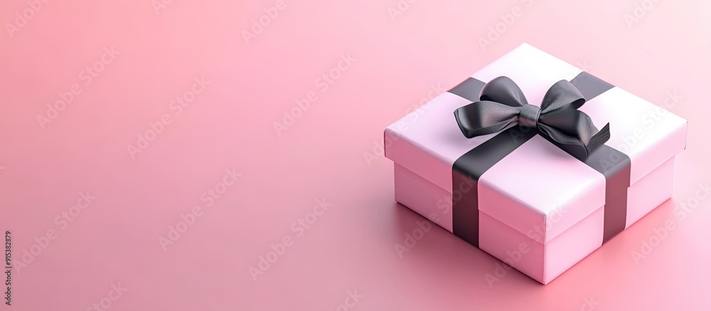 Poster Gift box with ribbon for a Valentine s Day background theme. with copy space image. Place for adding text or design