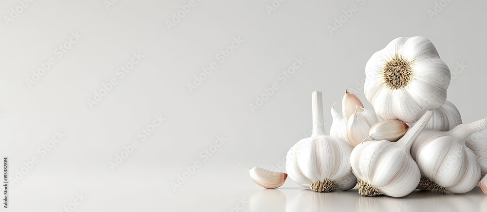 Fototapete fresh garlic raw garlic on a white background. with copy space image. place for adding text or desig