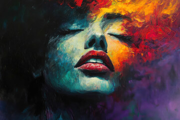 Abstract multicolored portrait of a woman's face