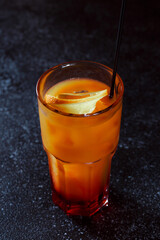 Tequila Sunrise drink. Refreshing alcoholic cocktail with orange and grenadine.