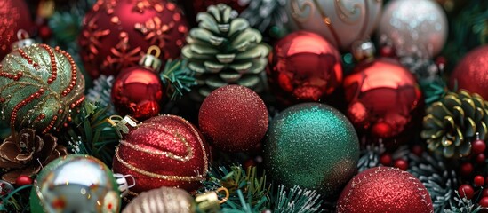 Christmas ornaments on a white background. with copy space image. Place for adding text or design