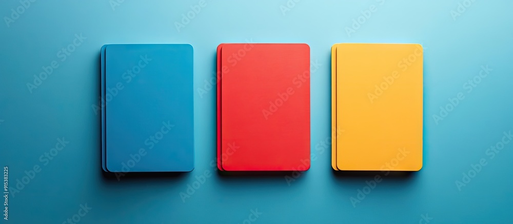 Aufkleber three cards in different colors with brackets. with copy space image. Place for adding text or design
