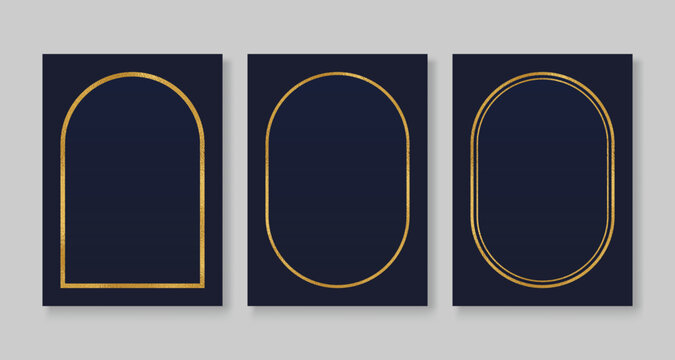 Gold foil arch frame, vertical border template with 4x6 aspect ratio for 5x7 inch invitation, card, vector illustration.