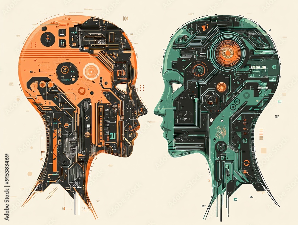 Poster abstract ai robot digital portrait.