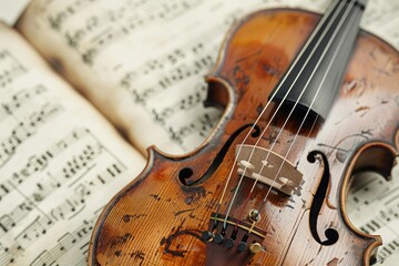 Fototapeta premium Vintage violin on sheet music.