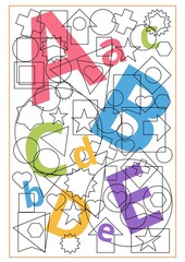 A printed sheet of a workbook with the letters of the alphabet.  Find and color it. Training for children. A sheet for printing.  Vector illustration. A sheet with answers, a hint.