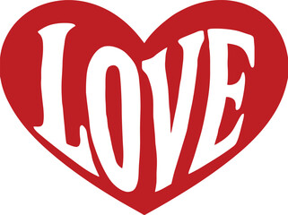 A heart shape with the word 'LOVE' inside badge