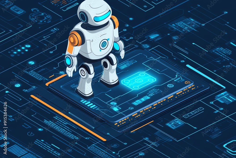 Poster Futuristic Robot on Digital Interface.