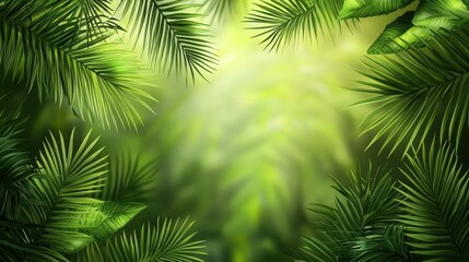 Lush Green Tropical Foliage Frame with Blurred Background