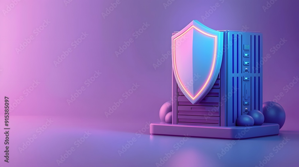 Poster a digital security concept image with a server and shield icon, symbolizing data protection and cybe