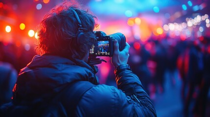 Professional photographer taking pictures at a high-profile event, capturing moments