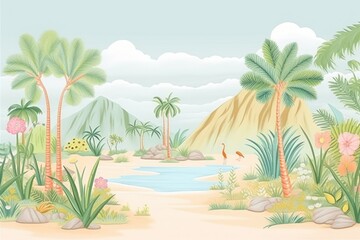 Fototapeta premium Painting of jungle border outdoors nature plant.