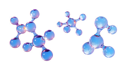 Transparent molecules with different angles, 3d rendering.