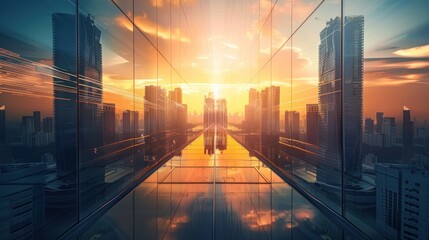 Reflective Cityscape at Sunset