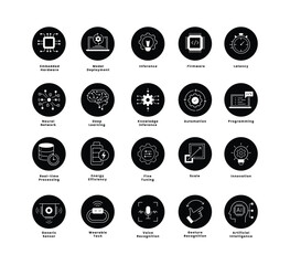 TinyML and AI Technology Icon Set - Neural Networks, Model Deployment, Wearable Tech & More