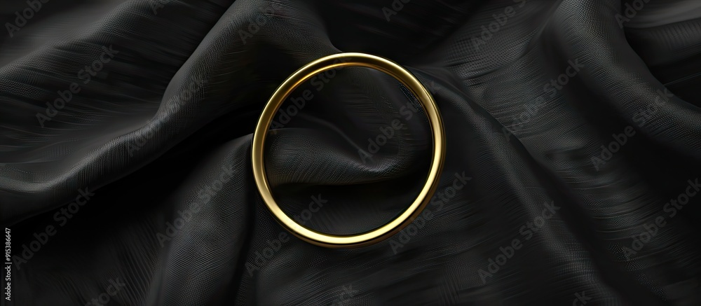 Poster The single edged gold ring is placed on the black cloth background. with copy space image. Place for adding text or design