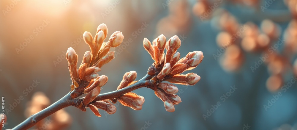 Aufkleber Close up view of spring buds on trees. with copy space image. Place for adding text or design